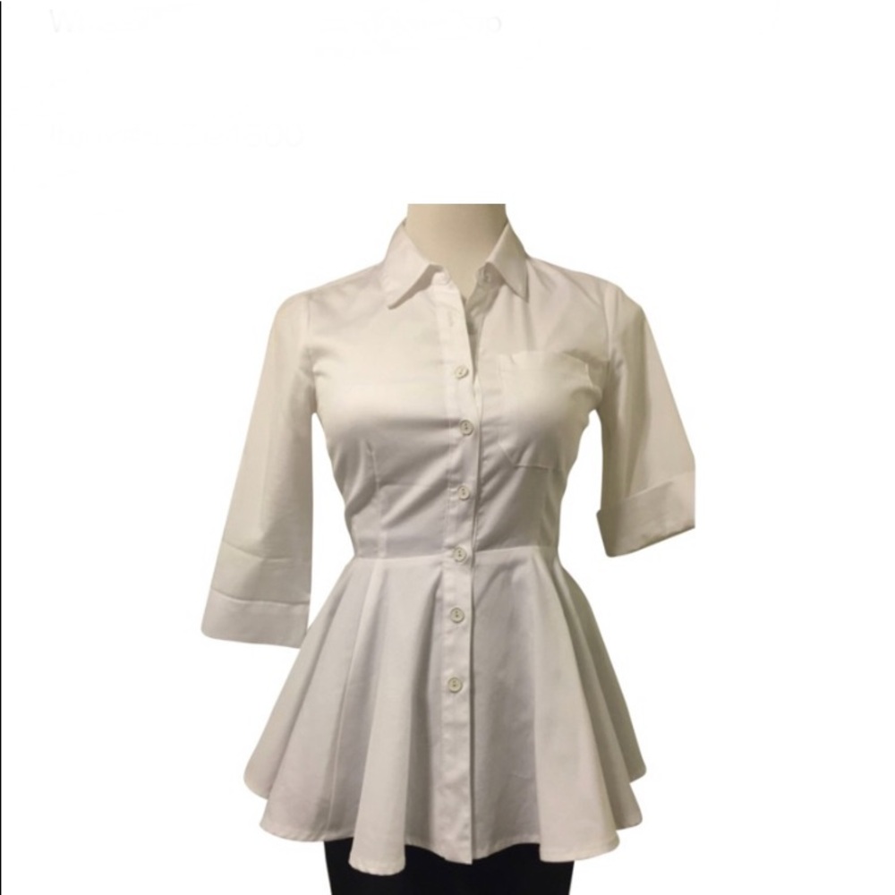 Nanete Lepore White Peplum Button Down Top